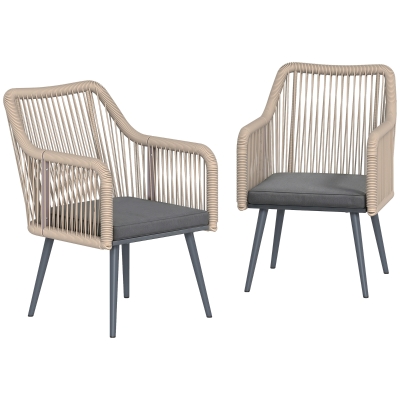 Outsunny Set 2 Sedie da Giardino Rattan con Cuscini Grigio Scuro
