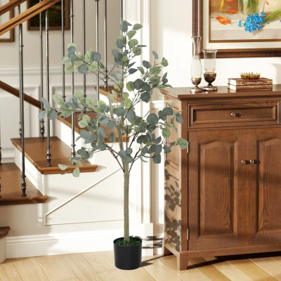 HOMCOM Decorative Artificial Tree, 5ft/ 150cm Silk Eucalyptus Tree with 230 Silver Dollar Leaves in Pot, Fake Plant for Home, Office, Living Room, Indoor Decor