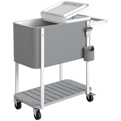 Outsunny Carrito Nevera de 56L con Ruedas Estante Abrebotellas Recogetapas Drenaje y Asa para Patio Fiesta 84x38x83 cm Gris