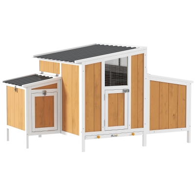 PawHut Gallinero para Exterior de Madera 145x90x92 cm para 2-4 Gallinas con Nido Casa Lateral Bandeja Extraíble Amarillo