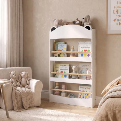 AIYAPLAY Bibliothèque Ours Bois 4 Étagères Enfant 50x15x97cm Blanc