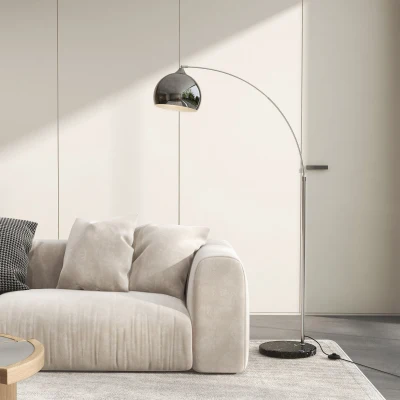 HOMCOM Lampadaire Arc Salon Pied Marbre Noir/Gris Vintage
