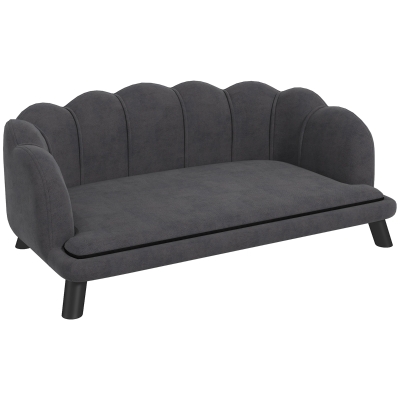 PawHut Sofá para Perros Medianos Sofá Cama para Mascotas Tapizado en Terciopelo con Patas de Madera 98,5x60,5x35,5 cm Gris