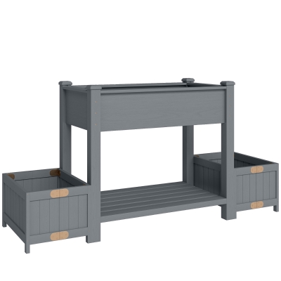 Outsunny Fioriera Rialzata con 2 Vasi Laterali e Ripiano Grigio