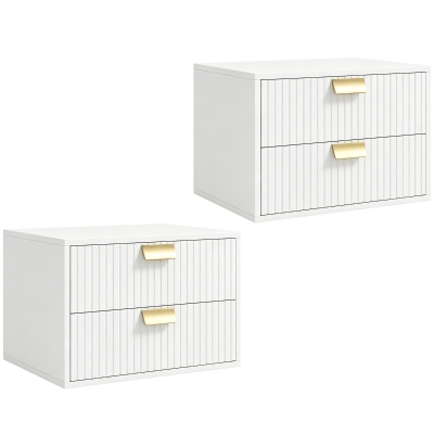 HOMCOM Wall-Mounted Nightstands Set 2 Drawers White