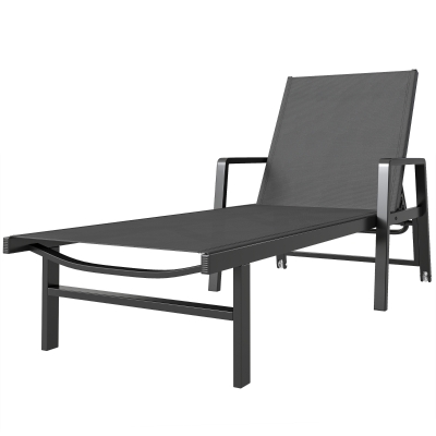 Outsunny Chaise Longue Aluminium Réglable 4 Positions Gris Foncé