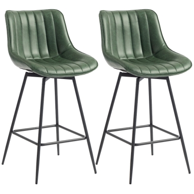 HOMCOM Swivel Bar Stools PU Leather Set of 2 Dark Green
