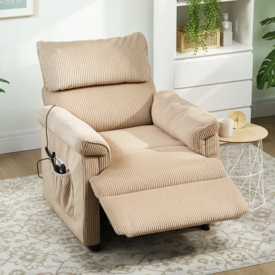 HOMCOM Fauteuil Massage Vibration Chaleur Tissu Marron Métal