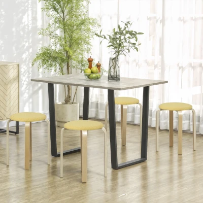 HOMCOM Conjunto de 4 Bancos Empilháveis Redondos Bancos Baixos de Cozinha com Assento Acolchoado Ø40x45 cm Amarelo e Madeira