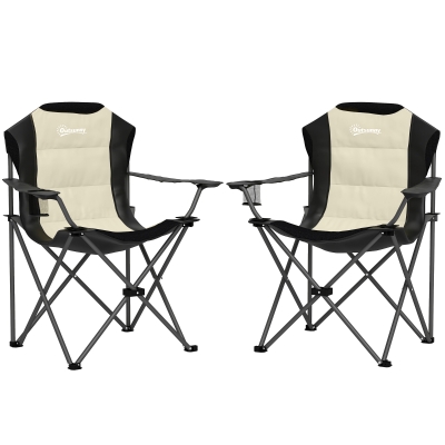 Outsunny Set 2 Sedie da Campeggio Pieghevoli con Borse Crema