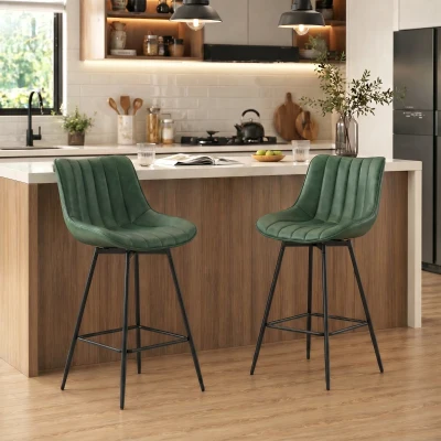 HOMCOM Swivel Bar Stools PU Leather Set of 2 Dark Green