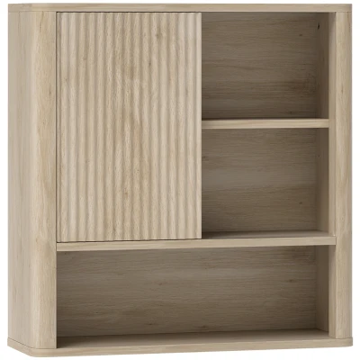HOMCOM Armário de Casa de Banho de Parede com Prateleiras Ajustáveis Porta Deslizante e Compartimentos  60x20x62 cm Madeira