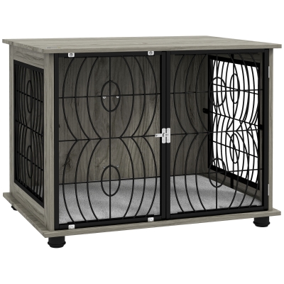 Indoor Dog Crate Furniture End Table w/ Plush Washable Cushion, Lockable Door, for Medium Dogs