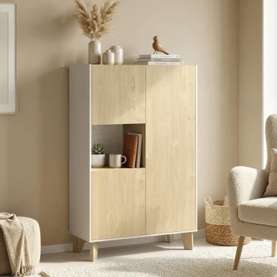HOMCOM Credenza Cucina, a 6 Scomparti Bianco e Color Legno