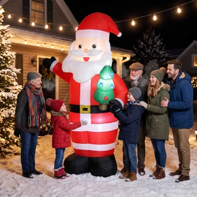 Moș Crăciun Gonflabil 243 cm cu LED-uri, Roșu
