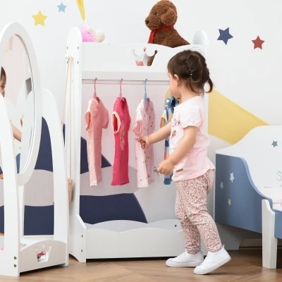 HOMCOM Kids Wooden Clothes Rail with Storage Shelves White