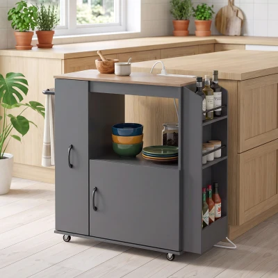 HOMCOM Kitchen Trolley Cart with Power Outlet, Drawer, Grey