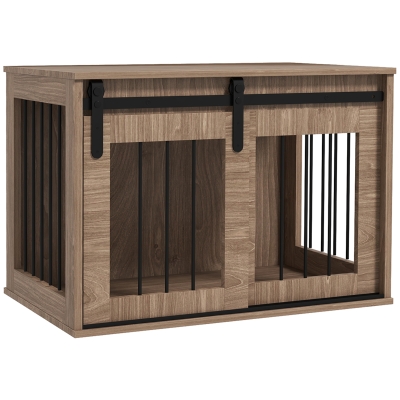 PawHut Cage Chien Métal Effet Bois Porte Coulissante 80x54x57 cm