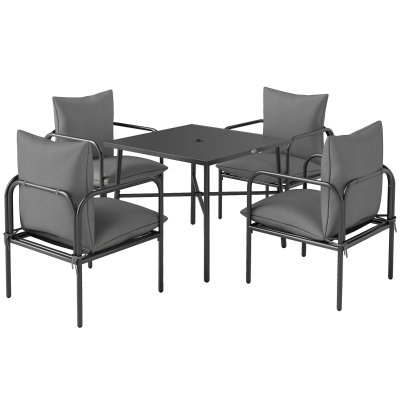 Outsunny Set da Giardino 5pz in Acciaio 4 Sedie e Tavolo Grigio