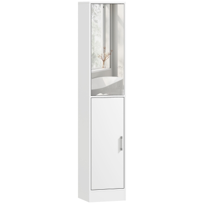 kleankin Armario para Baño Alto Mueble Columna de Baño con Espejo 2 Puertas y Estantes Ajustables Multiusos 32x28x162 cm Blanco
