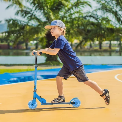 HOMCOM Kids Scooter Adjustable Height Foldable Blue