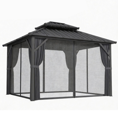 Outsunny Gazebo 3x3,6m Toit Acier Aluminium Gris Foncé