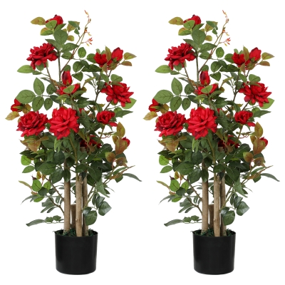 HOMCOM Artificial Rose Tree Set of 2, 90cm, Red