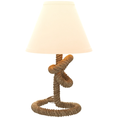 HOMCOM Lámpara de Mesa LED con Base de Metal Cuerda de Lino y Pantalla de Tela Max.40W Ø28x50 cm Marrón y Beige
