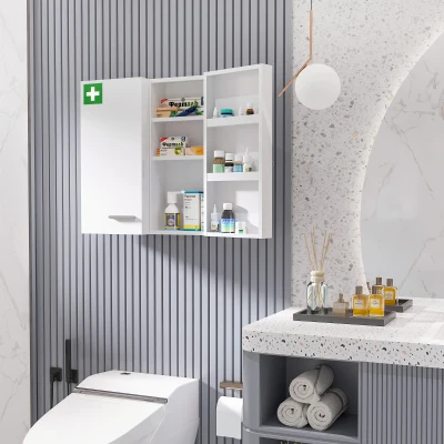 kleankin Armoire à Pharmacie 6 Étagères avec Serrure, 55x18x60cm Blanc