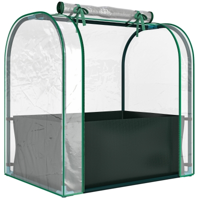 Outsunny Mini Sera de Grădină cu Sac de Plantare, Sera pentru Grădină cu Ușă Rulantă, Structură din Oțel, Acoperire din Plastic, pentru Legume, Flori, Plante, Verde Închis