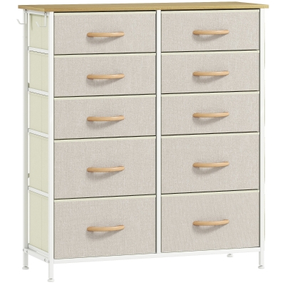 HOMCOM Fabric Drawer Chest 10-Drawer Beige