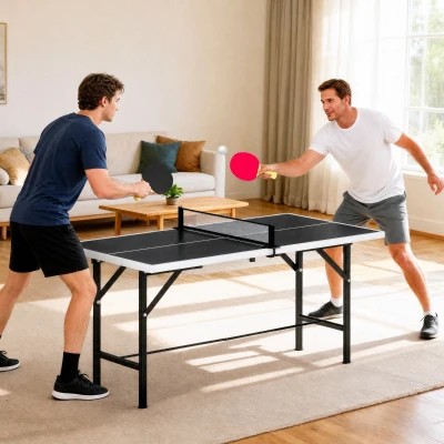 SPORTNOW Mini Mesa de Ping Pong Dobrável 152x76 cm para Exterior com Rede 2 Raquetes e 3 Bolas Fácil de Transportar Preto