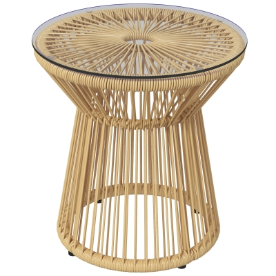 Outsunny Table Ronde Rotin Ø40cm Verre Trempé Métal Beige