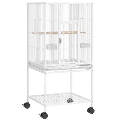 PawHut Parrot Cage with Rolling Stand & Storage Shelf White