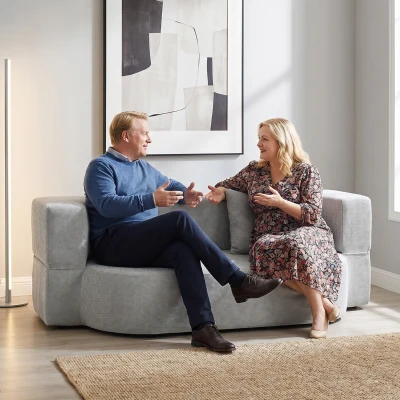 Canapea Extensibilă 2 în 1 din Chenille, 2 Locuri, Gri Deschis