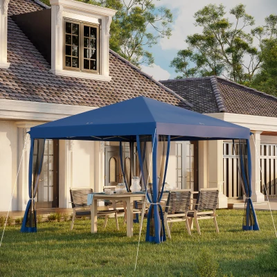 Outsunny Barnum Pliant 3x3m Colonial Bleu avec Moustiquaires