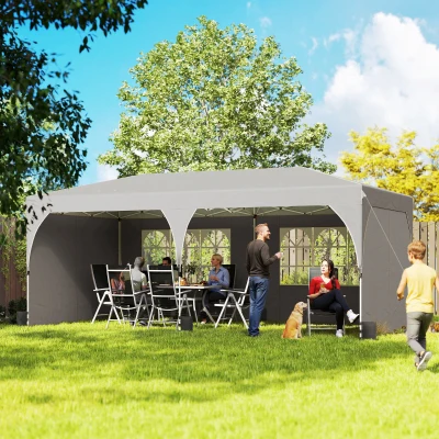 Outsunny Gazebo Pieghevole 3x6 m con Pareti UV50+, Grigio Chiaro