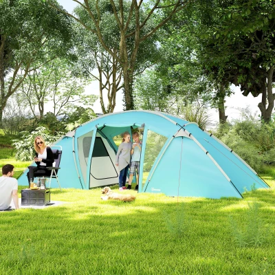 Outsunny Family Camping Tent 4-6 Man Waterproof Blue