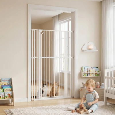 PawHut Barreira de Segurança Extra Alta 160 cm para Crianças e Animais, Ajustável 76-105 cm com Fecho Automático