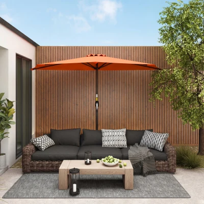 Outsunny Half Round Parasol Umbrella Orange