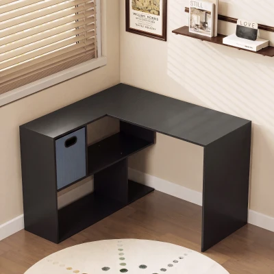 HOMCOM Bureau d’Angle Moderne Noir avec Étagère et Tiroir 110x100cm