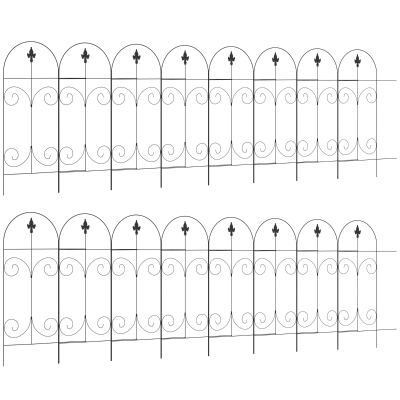 Outsunny Metal Garden Fence Panels 16PCs 44in x 25ft Black