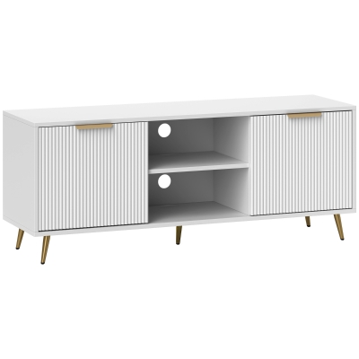 HOMCOM Móvel de TV Moderno Móvel de TV para Sala de Estar com 2 Compartimentos Abertos  para Televisores de 55 Polegadas 120x35x48 cm Branco