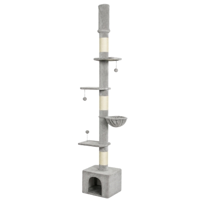 PawHut Floor to Ceiling Cat Tree Multi-Level Adjustable 230-250cm