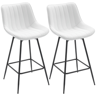 HOMCOM Conjunto de 2 Bancos de Bar Giratórios com Encosto Curvado e Apoio para os Pés Estofados em PU 47x54,5x97,5 cm Branco
