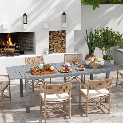 Outsunny Mesa de Comedor Exterior Mesa de Terraza para 6 -8 Personas con Marco de Aluminio 180/240x94x73 cm Gris Oscuro