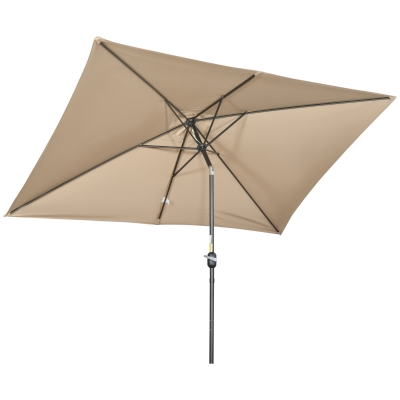 Outsunny Ombrellone Rettangolare 2x3 m Pieghevole color Cachi