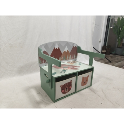 AIYAPLAY Baú de Brinquedos Infantil 3 em 1, Conjunto Mesa e Cadeiras com 2 Cestos de Tecido Removíveis e Alça, 3-6 anos, Verde