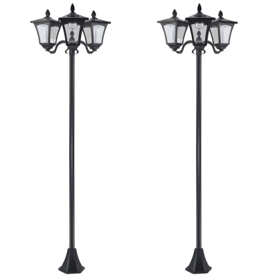 Outsunny Conjunto de 2 Farolas Solares de Exterior con 3 Luces LED Impermeable IP44 para Camino Terraza 51,5x47x182,5 cm Negro