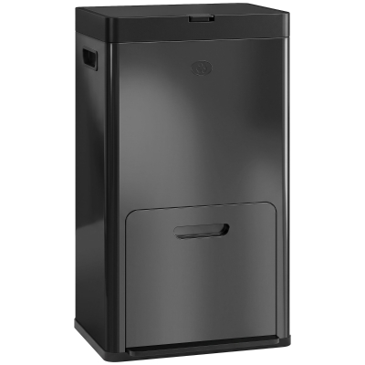 HOMCOM Poubelle Cuisine 56L 3 Compartiments Acier Noir